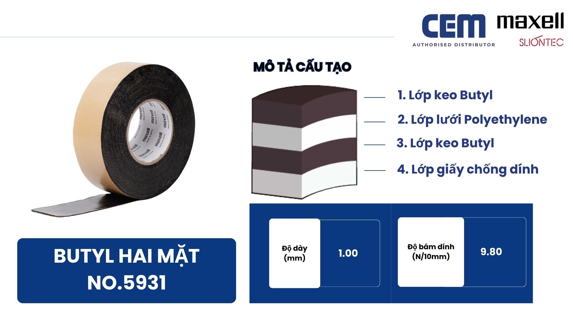 Cấu tạo băng keo Butyl Maxell 5931 cau-tao-bang-keo-butyl-maxell-5931