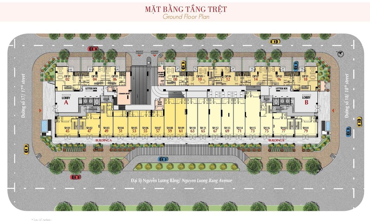 Mặt bằng The Ascentia Phú Mỹ Hưng - Tầng trệt