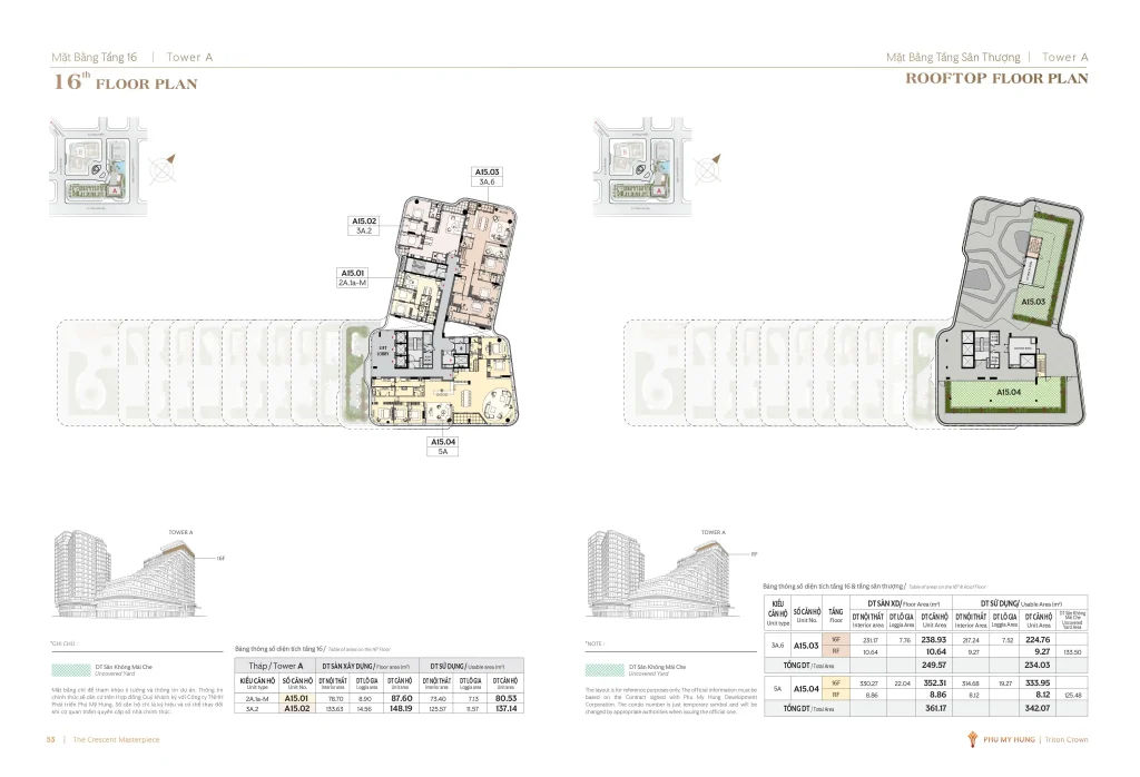 Mặt bằng Triton Crown - Tầng Penthouse 16 và rooftop