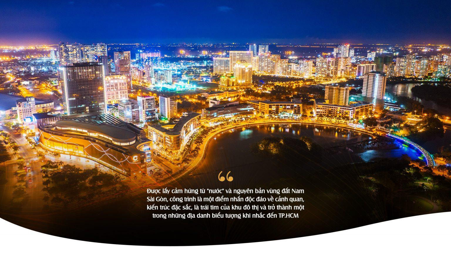 Phú Mỹ Hưng Crescent Lake in District 7 at night