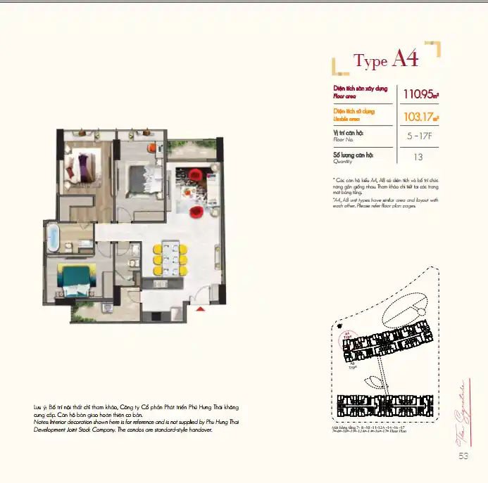 Mat bang can ho 3 phong ngu cua can ho Midtown M7 The Signature