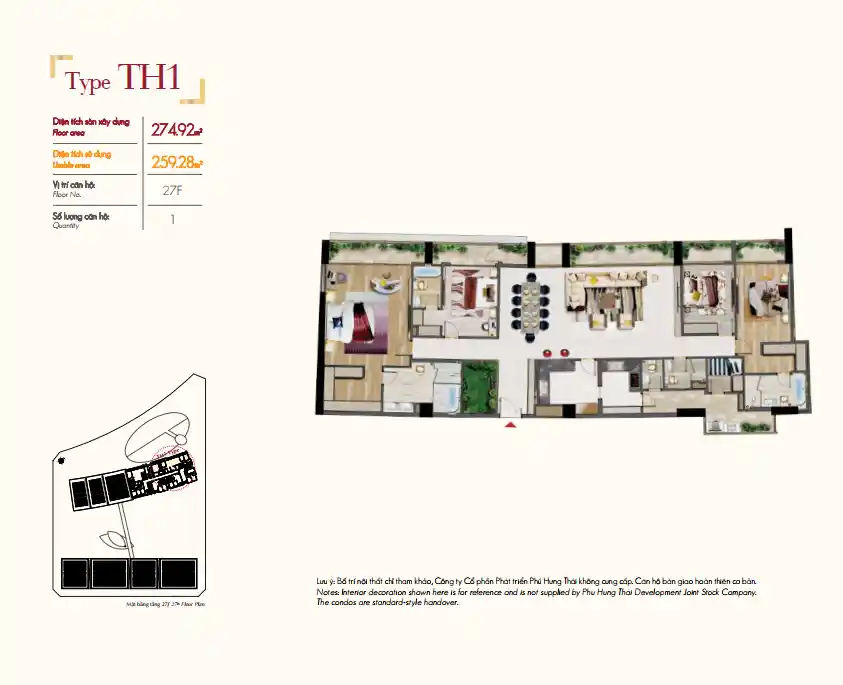 Mặt bằng căn hộ 4 phòng ngủ của căn hộ Midtown M7 The Signature 274.92m2