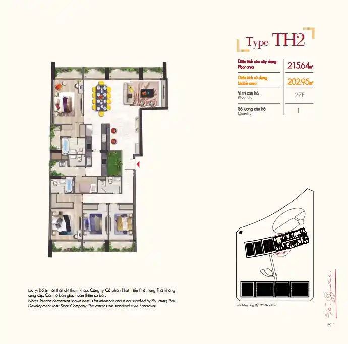 Mat bang can ho 4 phong ngu cua can ho Midtown M7 The Signature