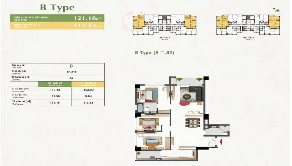 Layout Căn Hộ Nam Phúc Phú Mỹ Hưng Lejardin - Type B