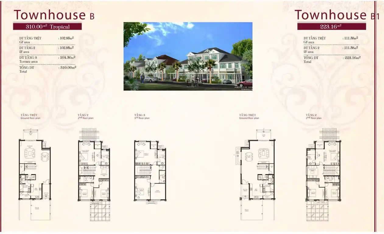 Mặt bằng biệt thự Chateau Phú Mỹ Hưng Q7 - Nhà phố Townhouse