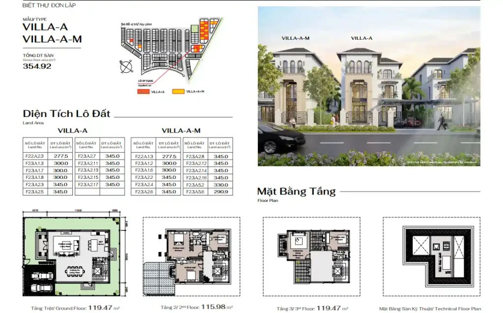 Layout mặt bằng biệt thự đơn lập Hồng Hạc City