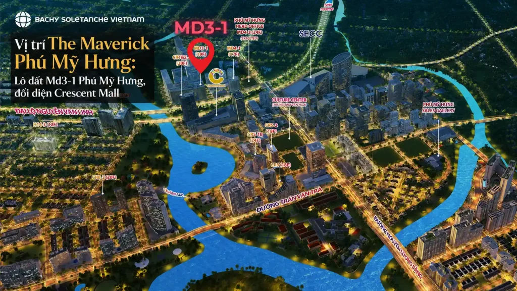 Vị trí The Maverick đối diện trung tâm thương mại Crescent Mall