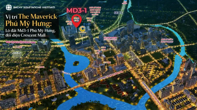 Vị trí The Maverick đối diện trung tâm thương mại Crescent Mall