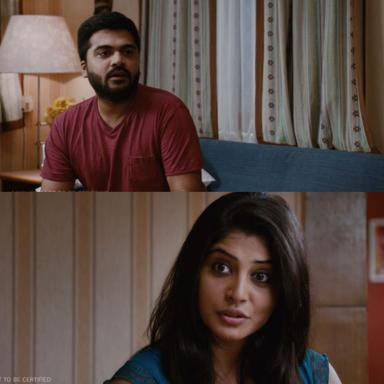 Achcham Yenbadhu Madamaiyada meme template with Rajnikanth (Silambarasan) with Leela (Manjima Mohan)