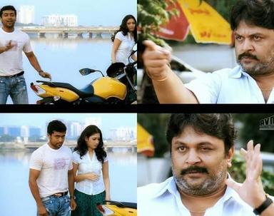 Ayan meme template with Deva (Suriya) with Yamuna (Tamannaah Bhatia) with Daas (Prabhu)