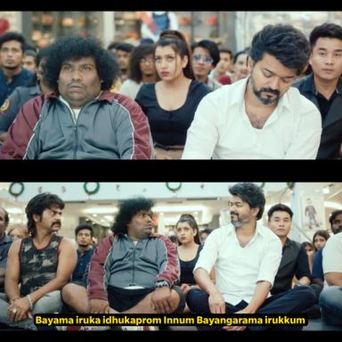 Beast meme template with Veera Raghavan (Vijay) with Jill (Yogi Babu) with Jack (Redin Kingsley)