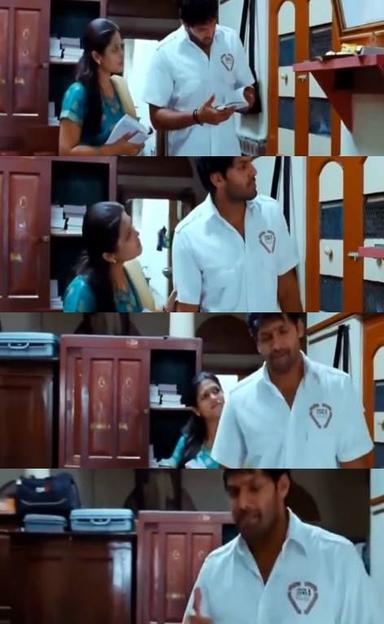 Boss Engira Baskaran meme template with Bhaskaran (Arya) with Nallathambi (Santhanam)