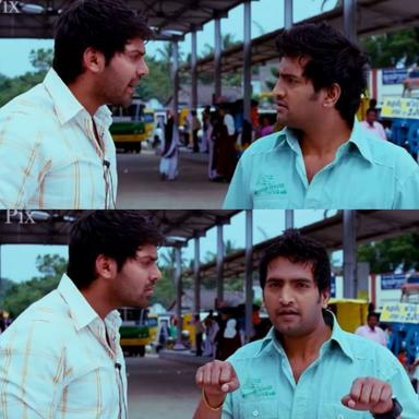 Boss Engira Baskaran meme template with Bhaskaran (Arya) with Nallathambi (Santhanam)