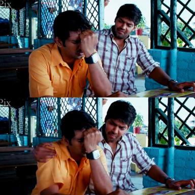 Boss Engira Baskaran meme template with Bhaskaran (Arya) with Nallathambi (Santhanam)