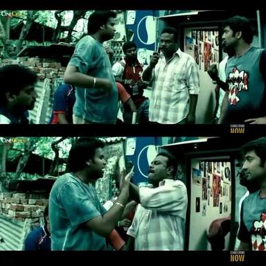 Chennai 600028 meme template with Seenivasan 'Seenu' (Premji Amaran) with Manohar (Ilavarasu)