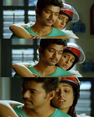 Nanban meme template with Panchavan "Pari" Pariventhan/Kosaksi "Pappu" Pasapugazh (Vijay) with Ria Santhanam (Ileana D'Cruz)