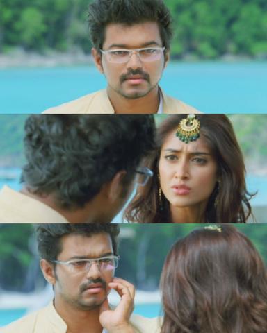 Nanban meme template with Panchavan "Pari" Pariventhan/Kosaksi "Pappu" Pasapugazh (Vijay) with Ria Santhanam (Ileana D'Cruz)