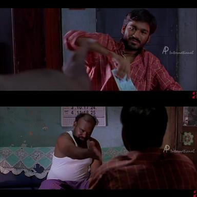 Pudhupettai meme template with Thamizhselvan (N. Azhagamperumal) with 'Kokki' Kumar (Dhanush)