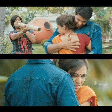 Raja Rani meme template with John (Arya) with Keerthana (Nazriya Nazim Fahadh) with Sarathy (Santhanam)