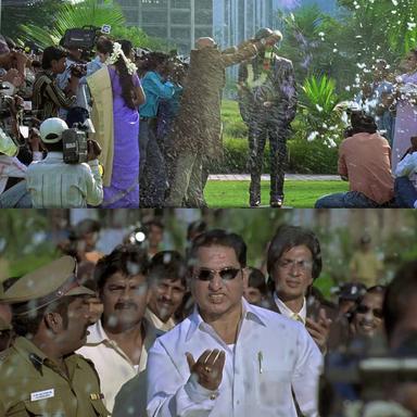 Sivaji: The Boss meme template with Sivaji Arumugam (Rajinikanth) with Arivu (Vivek)