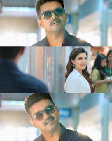 Theri meme template with Joseph Kuruvilla/Vijay Kumar/ Dharmeshwar (Vijay) with Mithra (Samantha Ruth Prabhu)