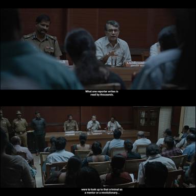 Viduthalai: Part I meme template with Ramasamy (Munnar Ramesh) with A. Subramaniyan (Rajiv Menon)