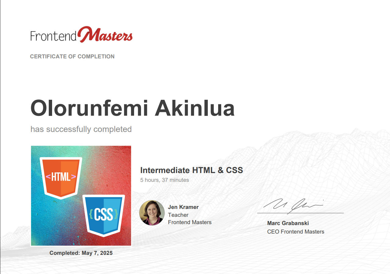 FrontendMasters Intermediate HTML and CSS
