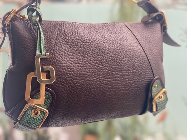 Dámská kožená kabelka Dolce & Gabbana hnědá se zelenými detaily