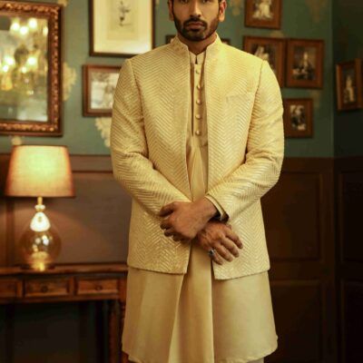 Beige Embroidered Jodhpuri Bandhgala Suit