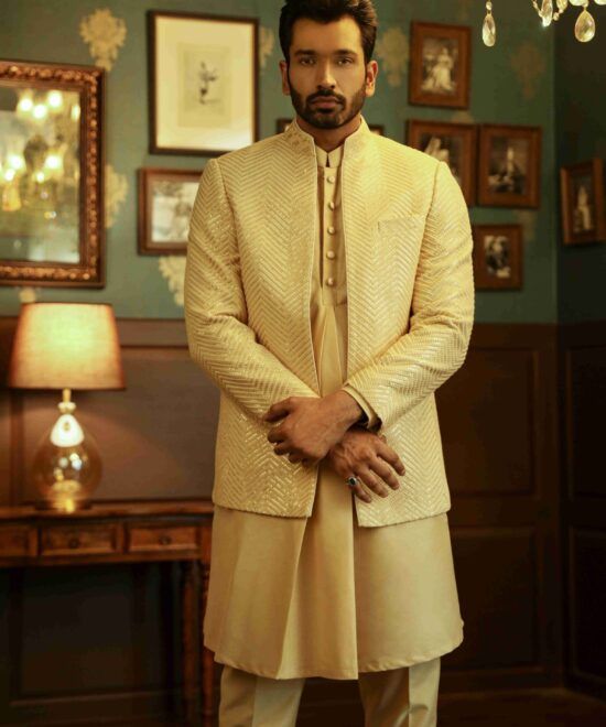 Beige Embroidered Jodhpuri Bandhgala Suit