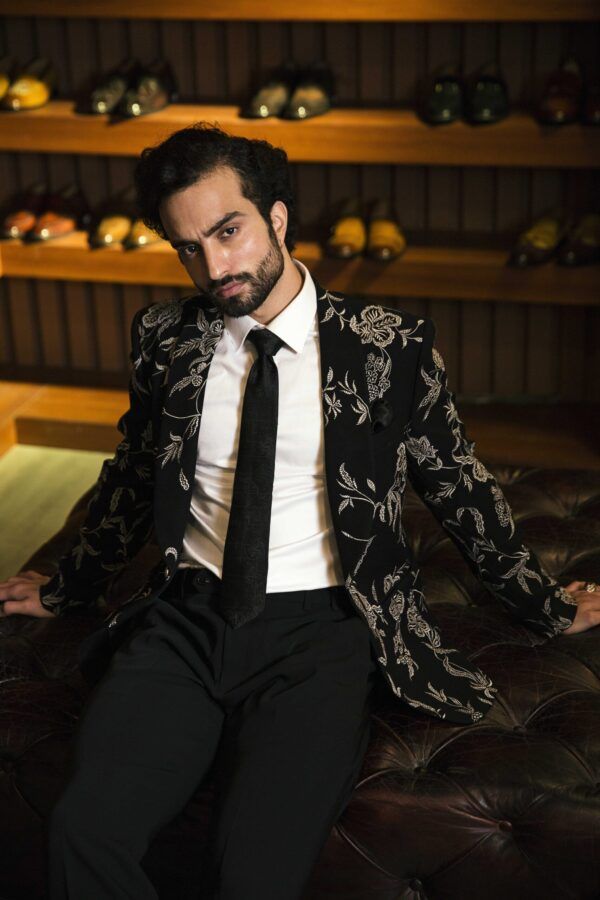 Black Embroidered Tuxedo Suit
