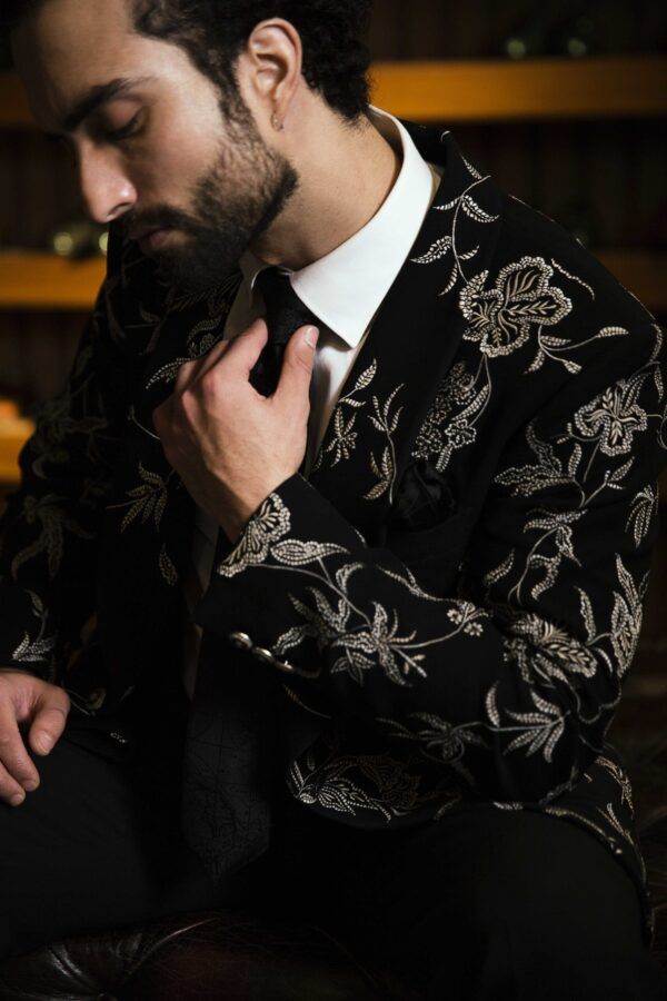 Black Embroidered Tuxedo Suit