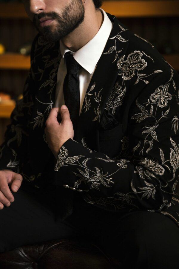Black Embroidered Tuxedo Suit
