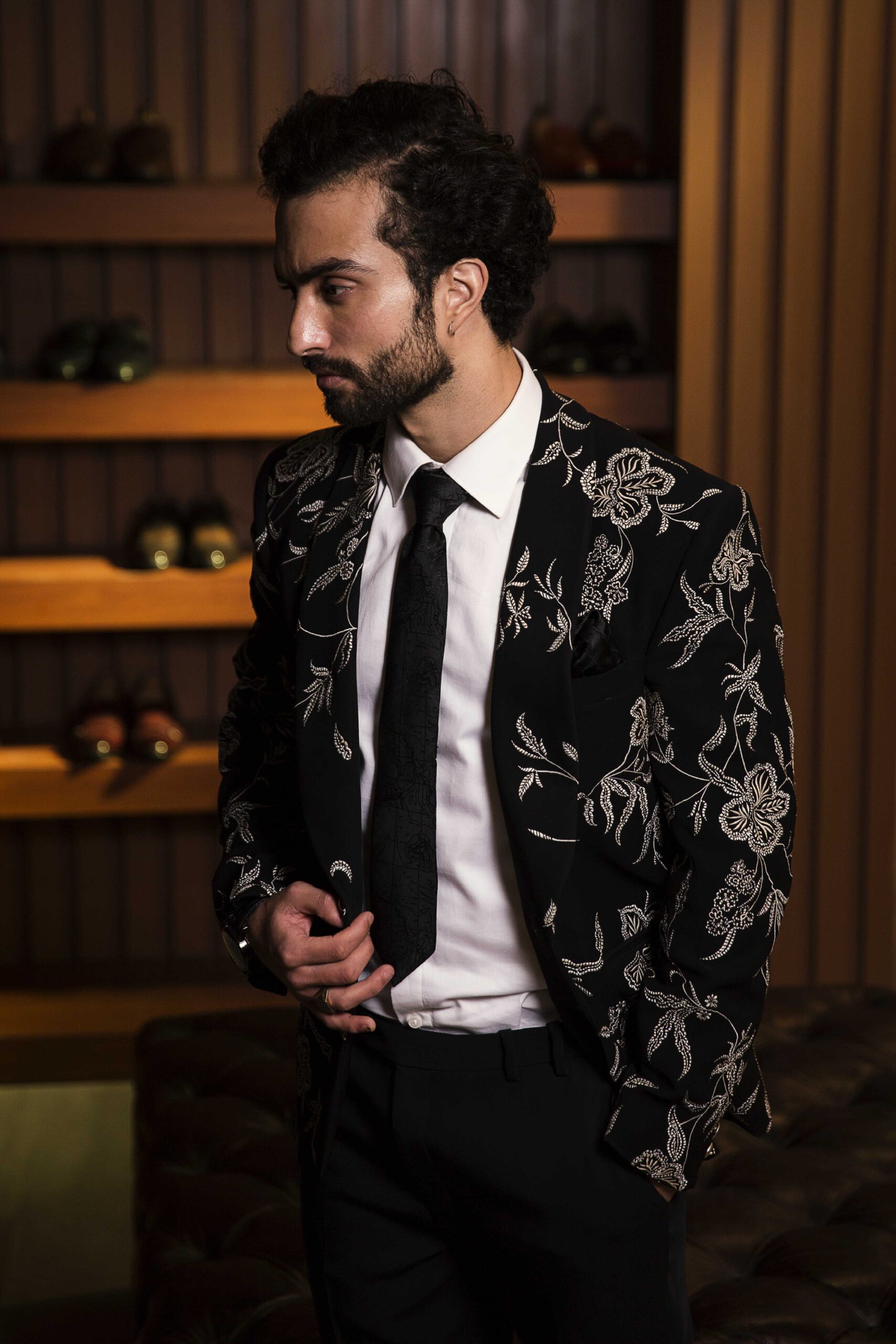 Black Embroidered Tuxedo Suit- NASIR