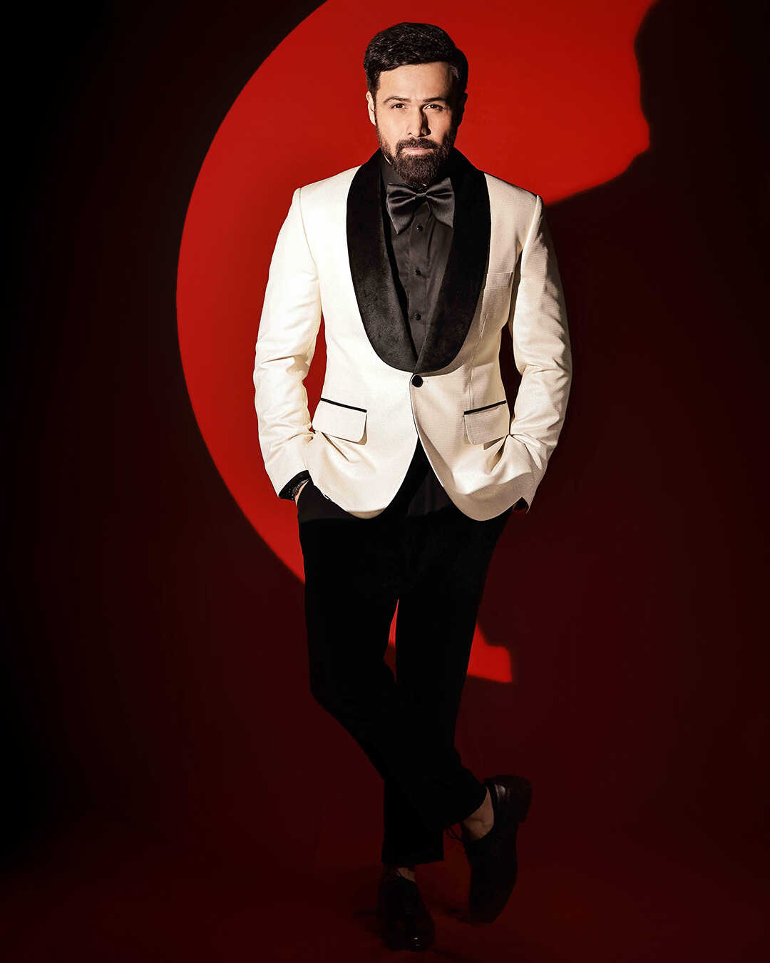 Silver & Black Italian Tuxedo Suit With Velvet Lapel For Dapper Men