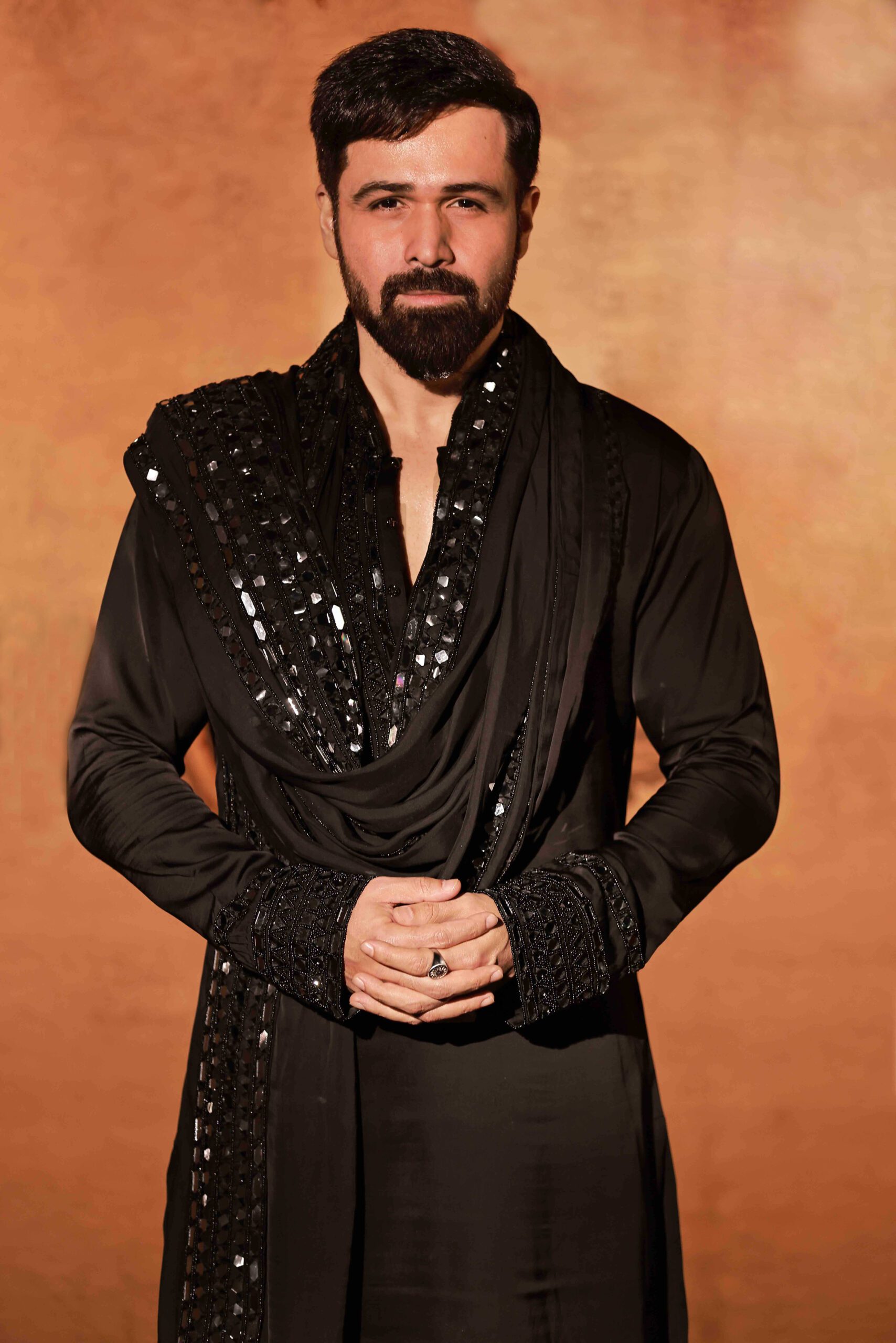 Black Silk Indo Western Set For Groom Man With Machine Embroidery