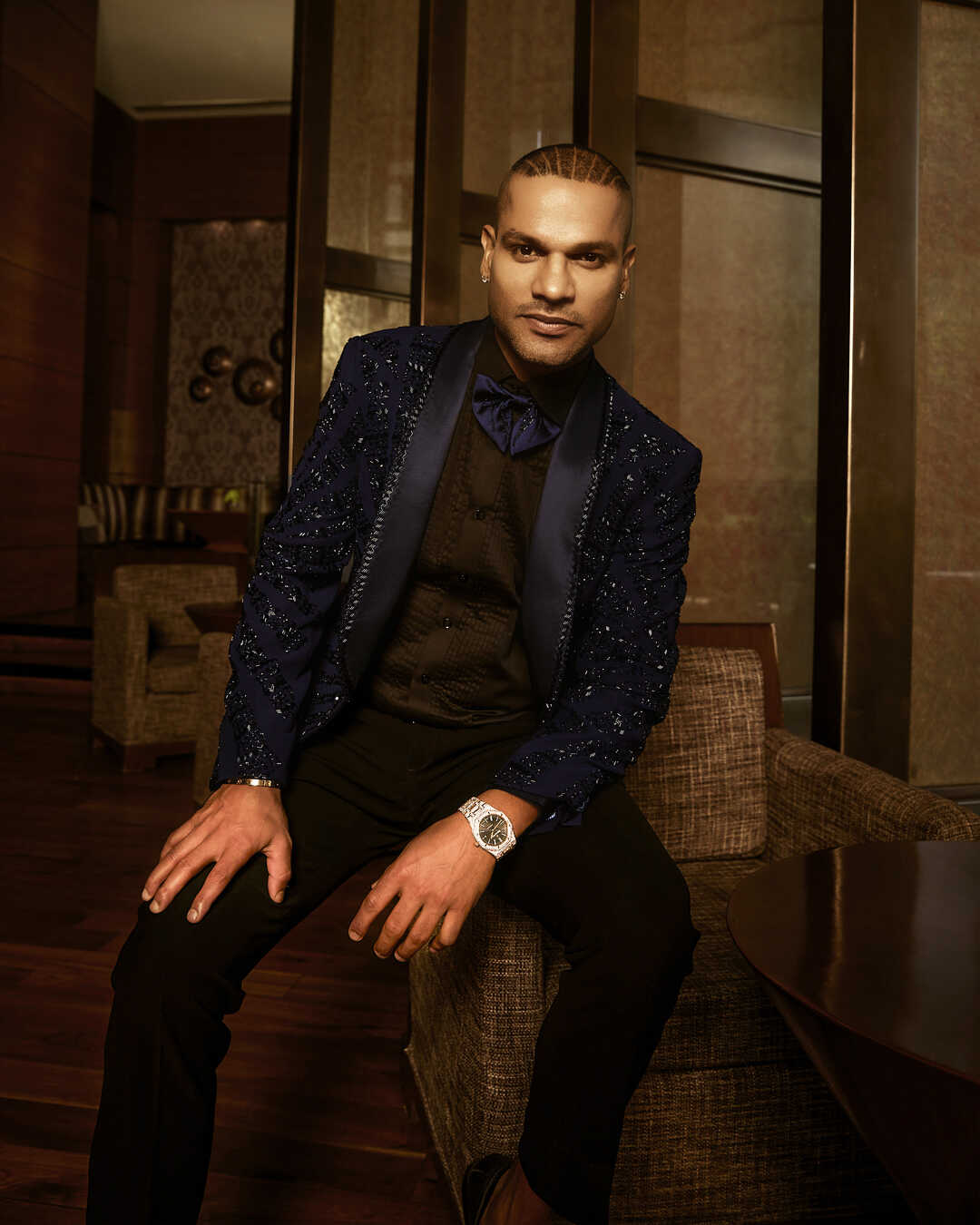 Navy Blue Signature Stretch Tuxedo Suit For Groom With Hand Embroidery