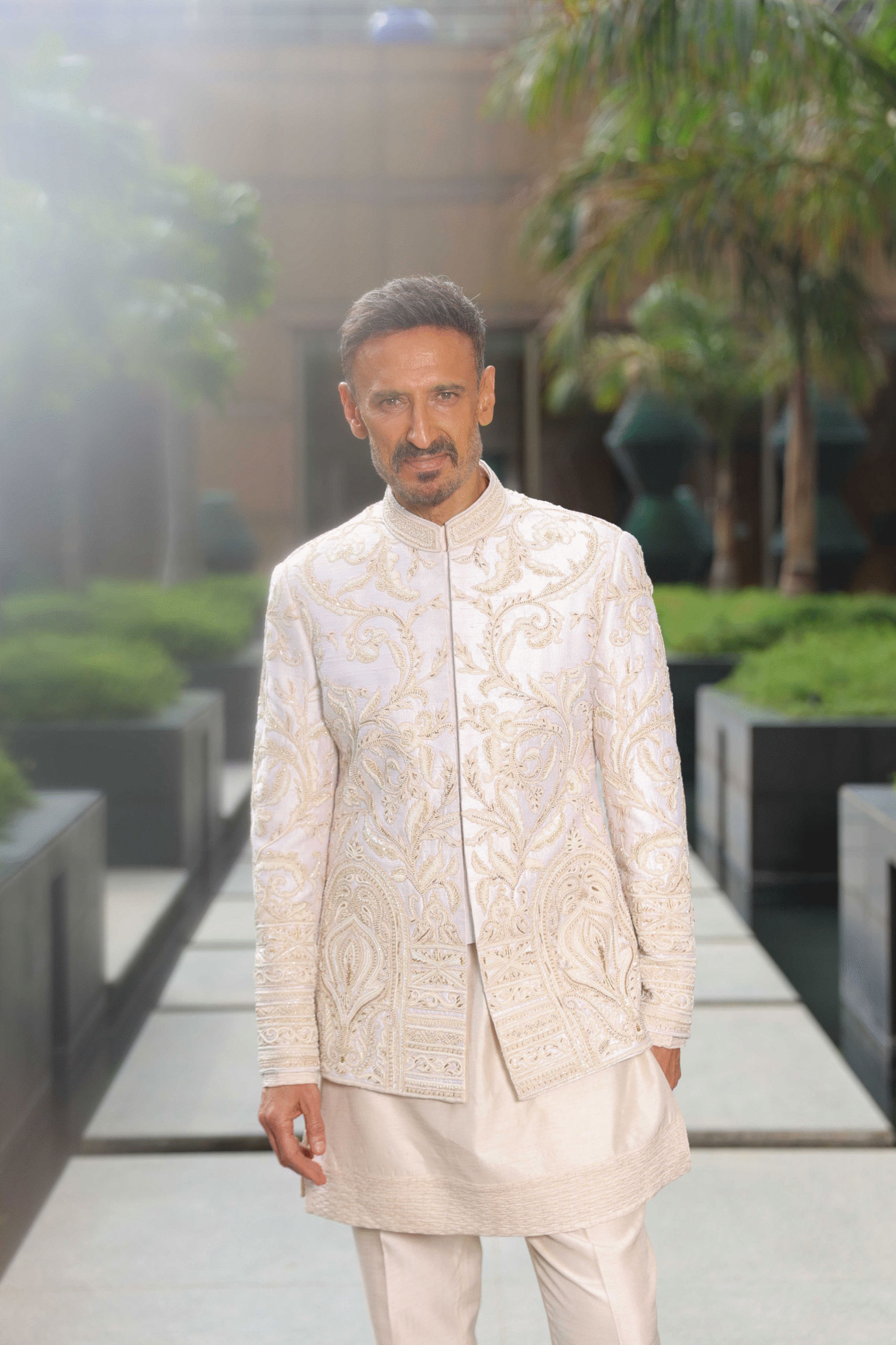 Pearl Silk Hand Embroidered Bandhgala Set