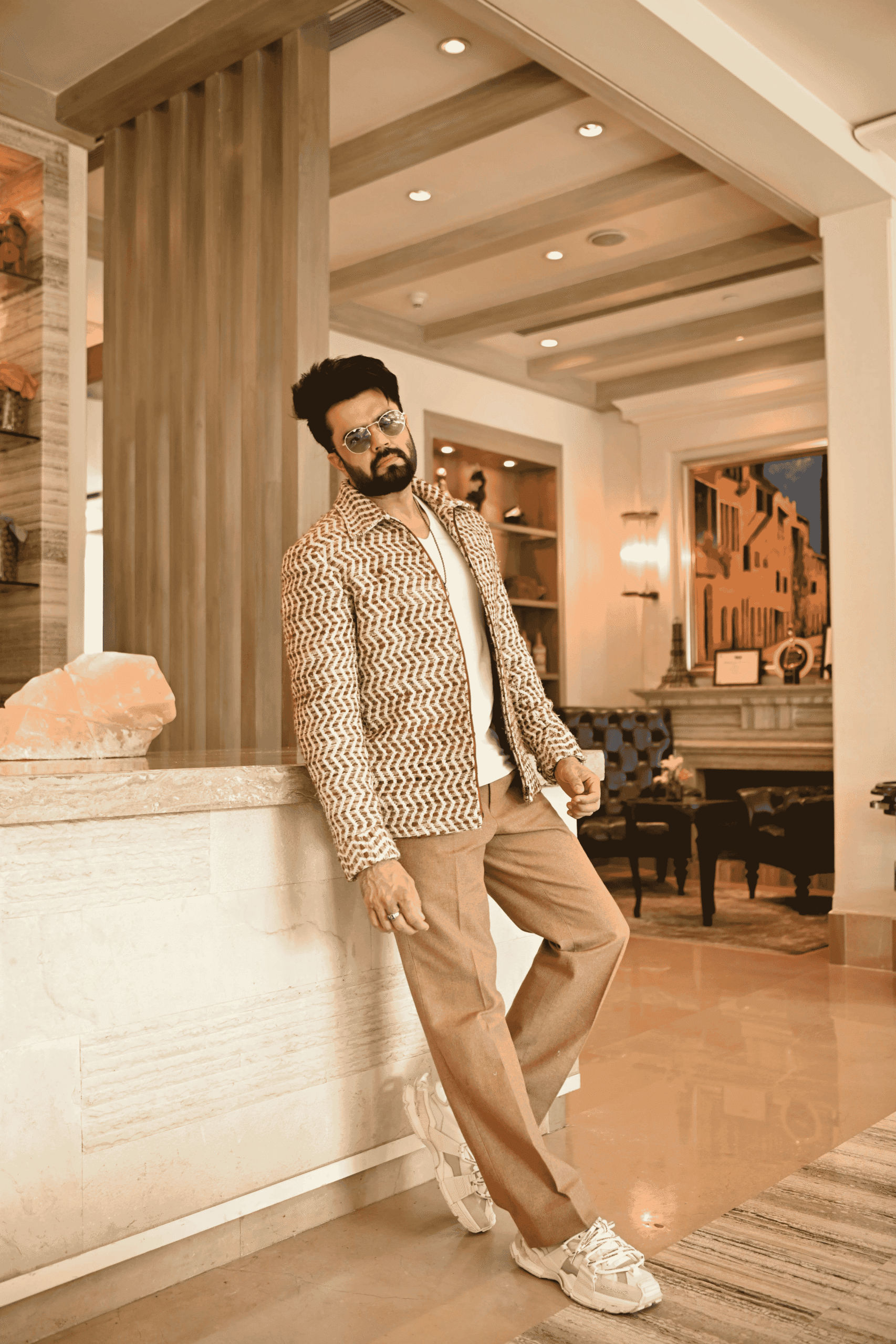 Classic Copper Jute Bomber Trouser Set- Maniesh Paul