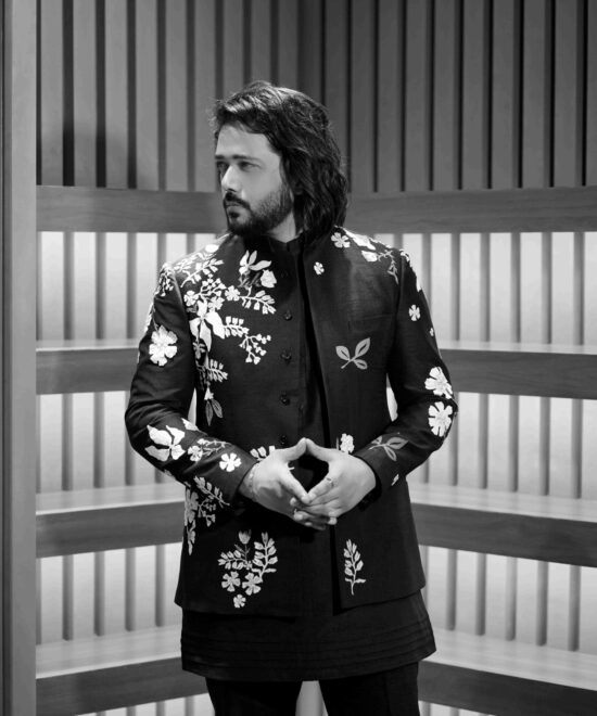 Floral Embroidered Bandhgala Suit For Men