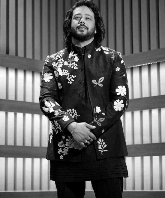 Floral Embroidered Bandhgala Suit For Men