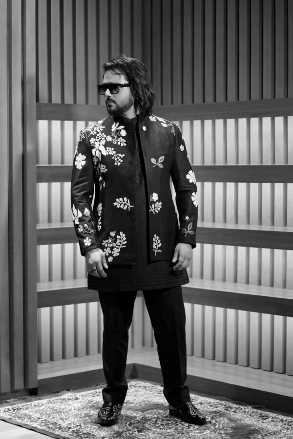 Floral Embroidered Bandhgala Suit For Men