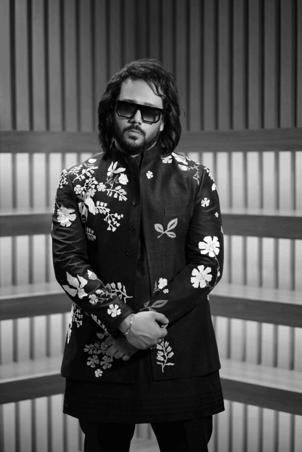 Floral Embroidered Bandhgala Suit For Men