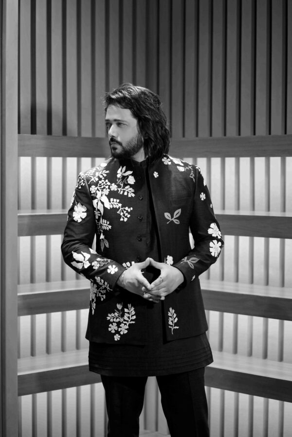 Floral Embroidered Bandhgala Suit For Men