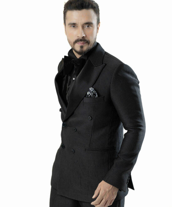 Black Textured Double Breasted Suit 1