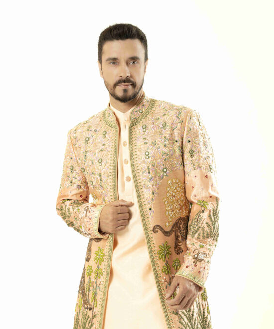 Peach Silk Contemporary Indo-Western Set 2
