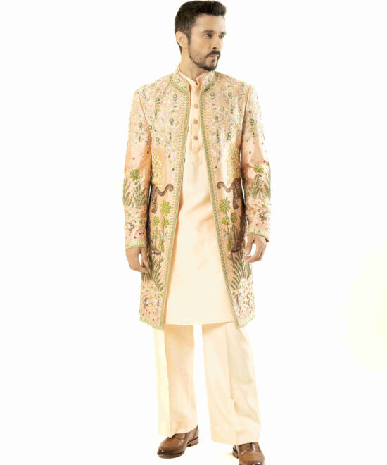 Peach Silk Contemporary Indo-Western Set 1
