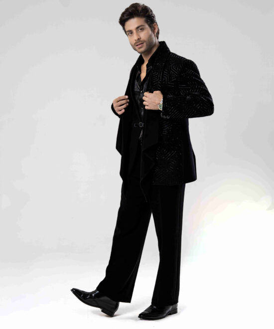 Black Hand-Cut Dana Work Tuxedo Suit 2