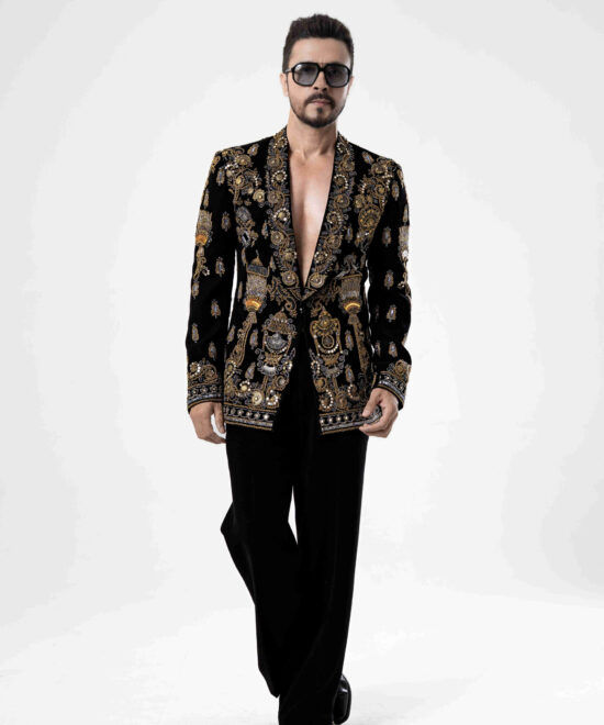 Black Hand-Worked Designer Tuxedo Suit 1