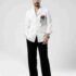 Ice White & Black Viscose-Wool Tuxedo Suit 1